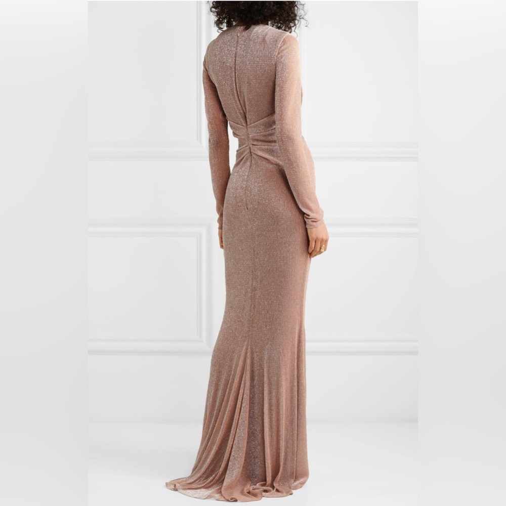 NEW Talbot Runhof Nominee Deep V Long Sleeve Metallic Lurex Gown - Picture 2 of 5